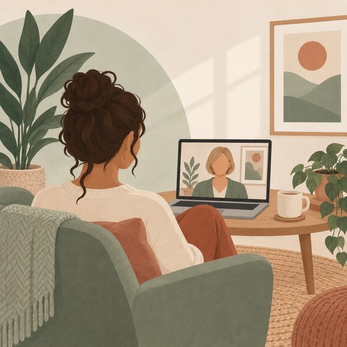 Illustration of a virtual one-on-one therapy session